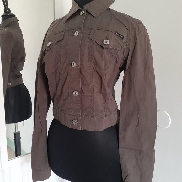 Guess Authentic Jeans Cropped Button Army Green Utility Military Jacket S/P - Picture 2 of 13